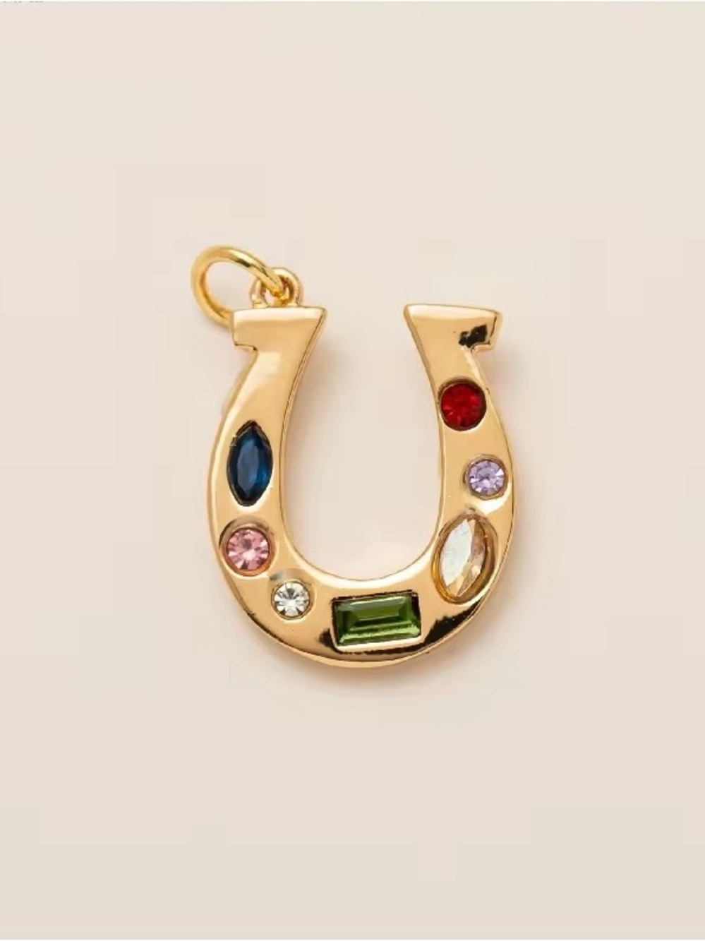 18k Gold Plated Horseshoe Pendant with Multicolor Zirconia